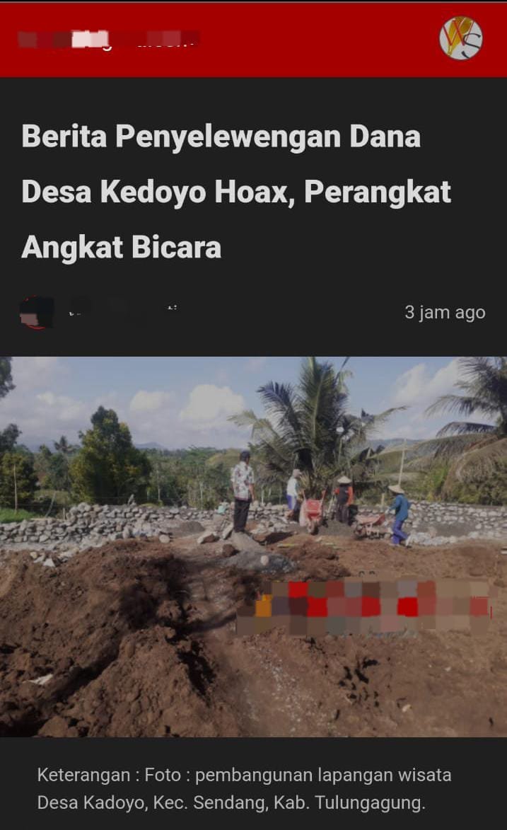 Tangkapan layar salah satu media online terkait Desa Kedoyo, Tulungagung. (Foto.ist)